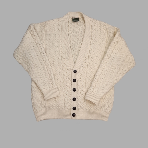 Vintage Celtic & Co Men's Irish Cream Cable Aran Merino Wool Cardigan Size Large - Picture 12 of 12